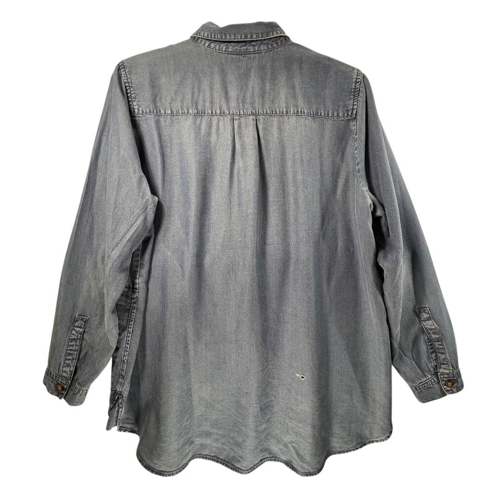 J Jill Womens Denim Tunic Top PM Chambray Long Sleeve Casual Shirt Pockets - Picture 2 of 15